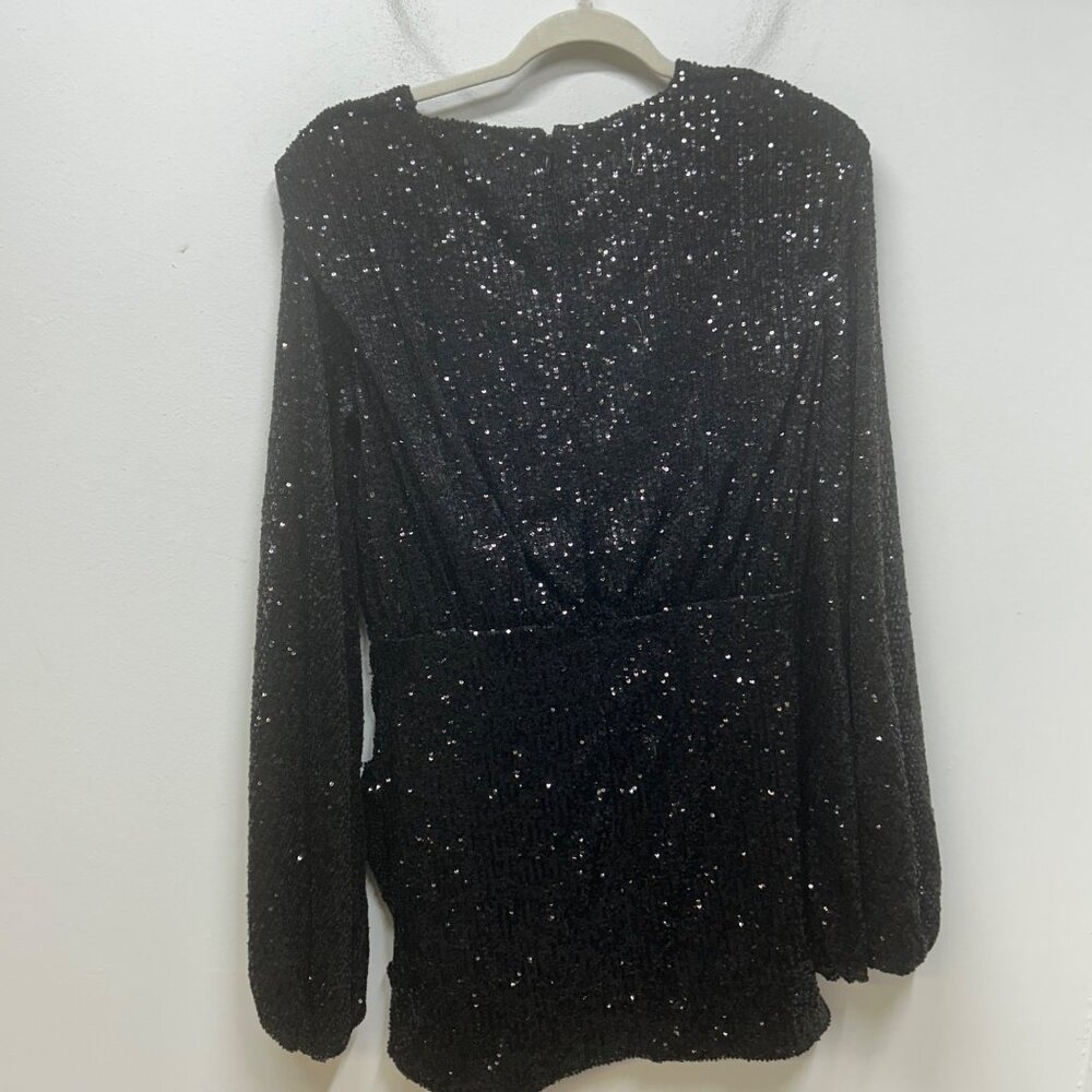 House of CB Elias black long sleeve sparkly sequined mini party dress L+ 14-16 - Picture 6 of 11